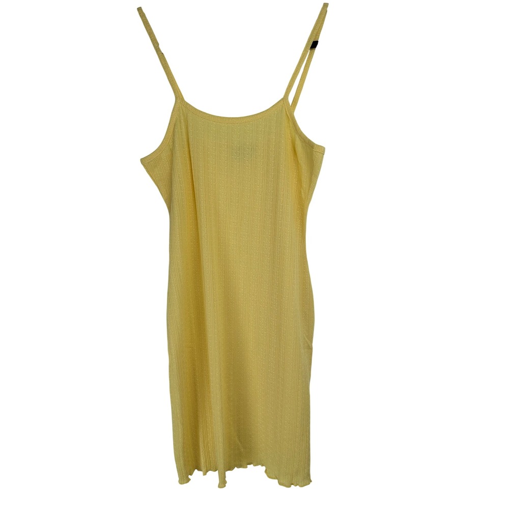 Poof Apparel Butter Yellow Pointelle Knit Mini Dress Large Beachy Summer Y2K